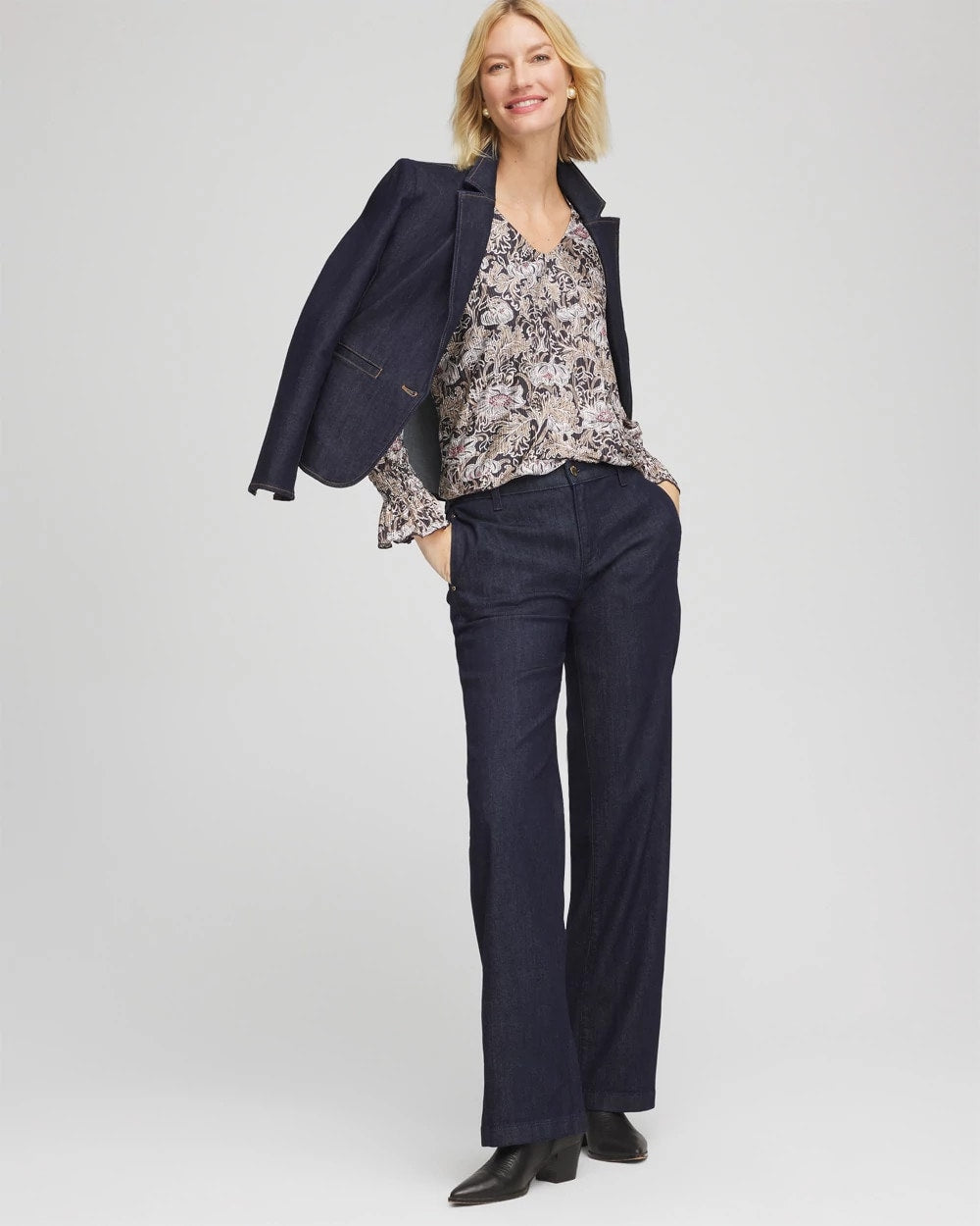Graphite Gray Bloom Crinkle Bodre Top
