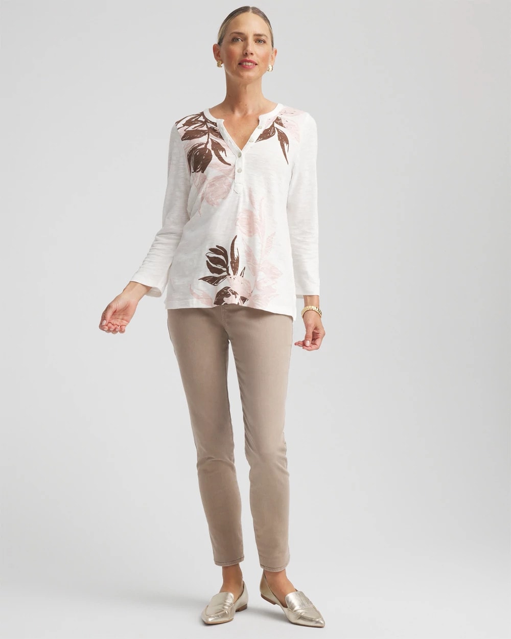 Rose Smoke Slub Splitneck Henley Tee