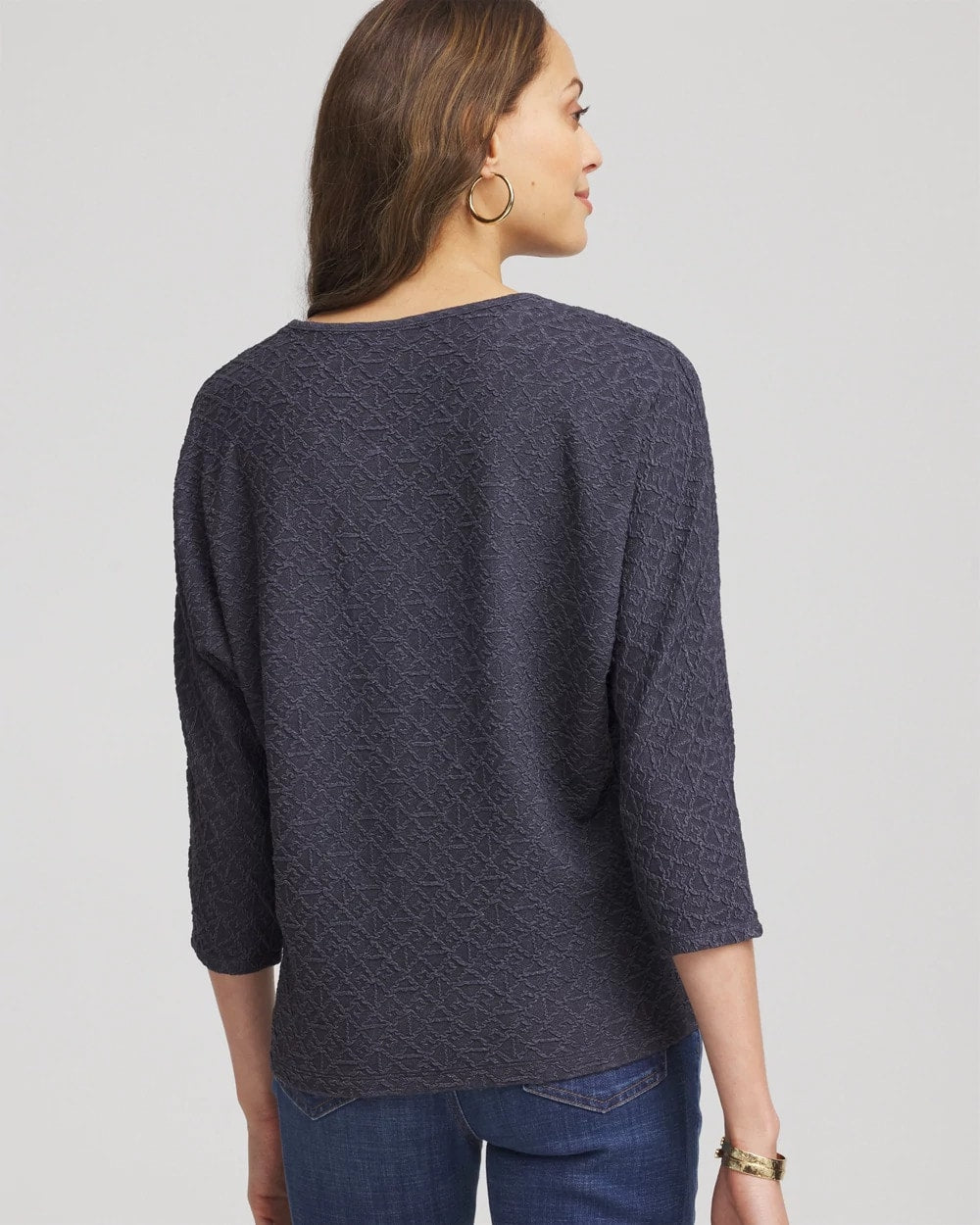 Denim Textured Denim-Motif Tapered-Hem Top