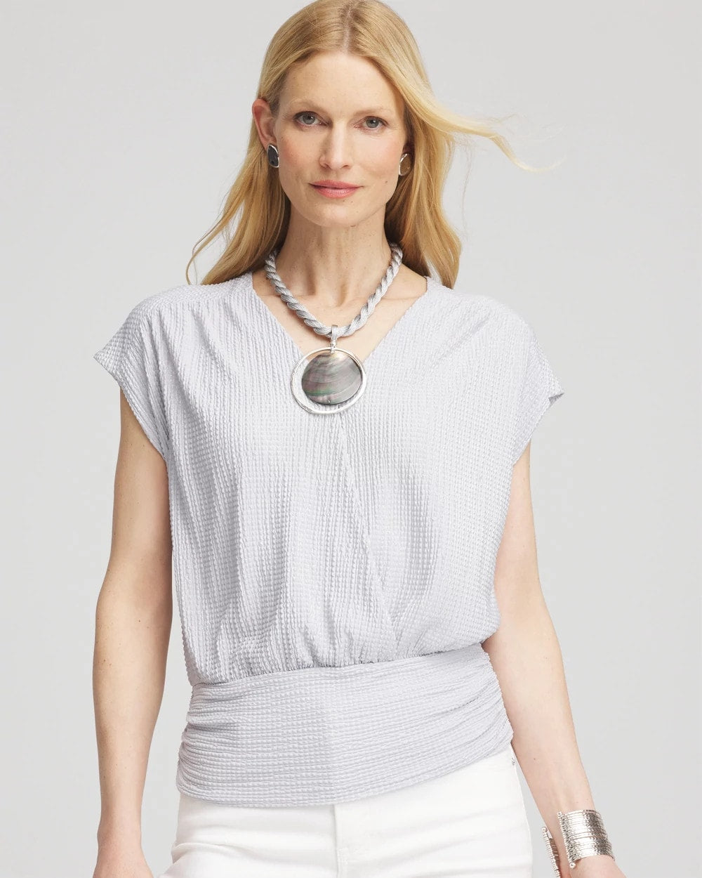 Dove Gray Foiled Knit Banded Bottom Top