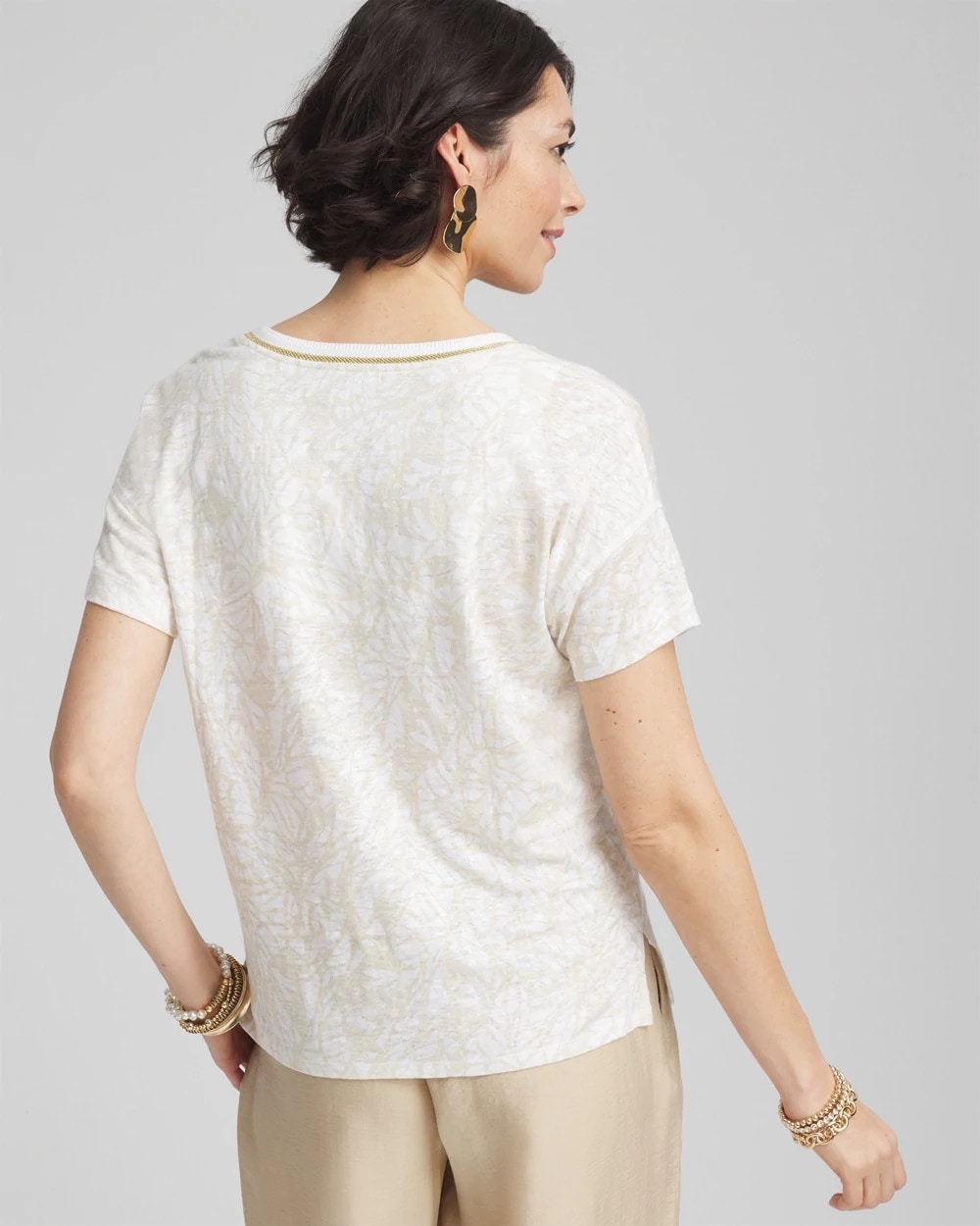 River Rock Printed Sweater Trim Linen Tee