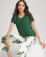 Palm Leaf Jersey Knit Ruched Front Tee