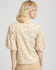 Glistening Sand Animal Print Bubble Sleeve Top