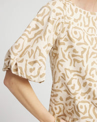 Glistening Sand Animal Print Bubble Sleeve Top