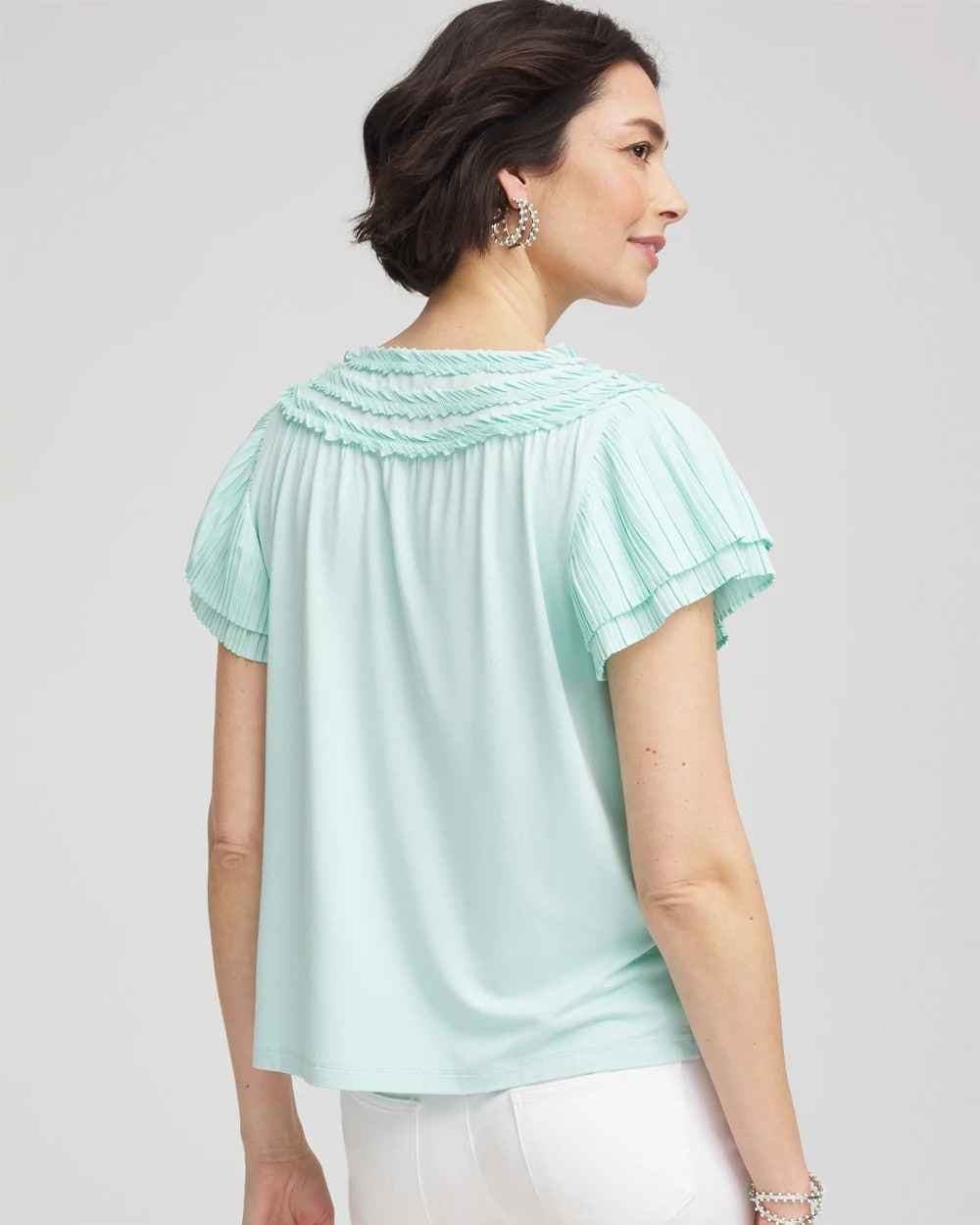 Teal Waters Touch of Cool™ Layered Pleated Flutter Tee