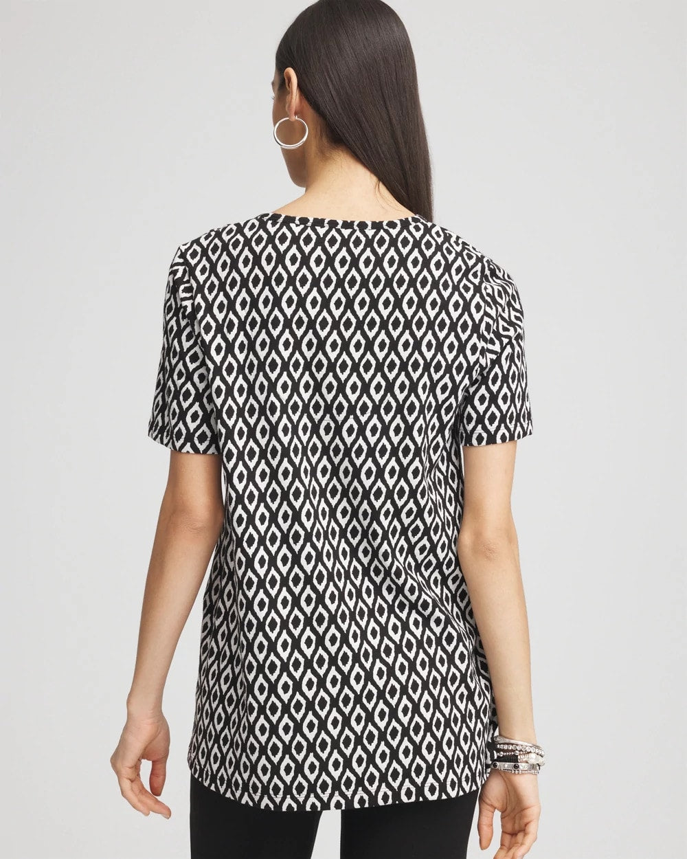 Black Graphic Slub V-Neck Tee