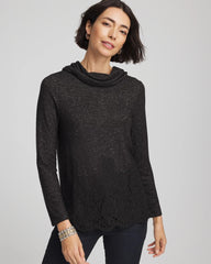 Black Lace Hem Cowlneck Top