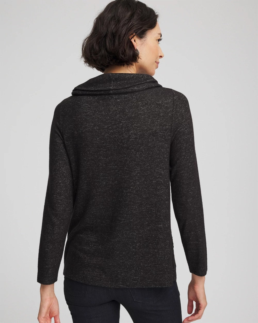 Black Lace Hem Cowlneck Top