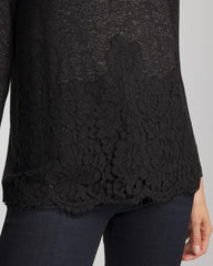 Black Lace Hem Cowlneck Top