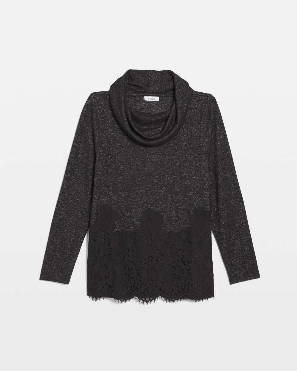 Black Lace Hem Cowlneck Top