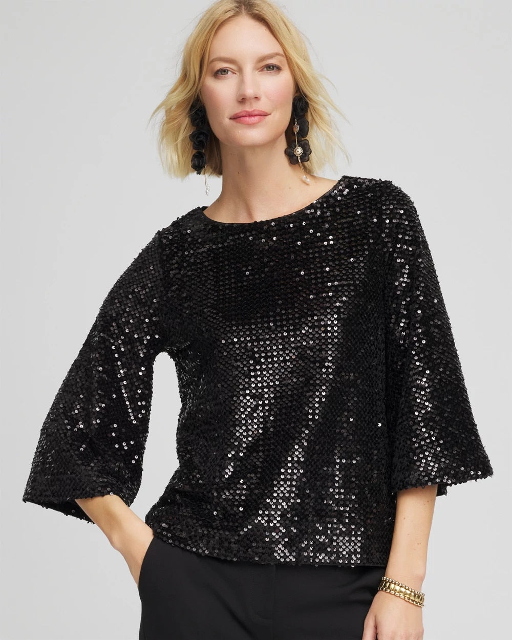 Black Sparkling Sequin Party Tee