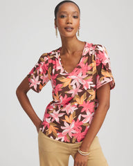 Cacao Floral Petal-Sleeve Voop Neck Tee