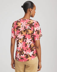 Cacao Floral Petal-Sleeve Voop Neck Tee