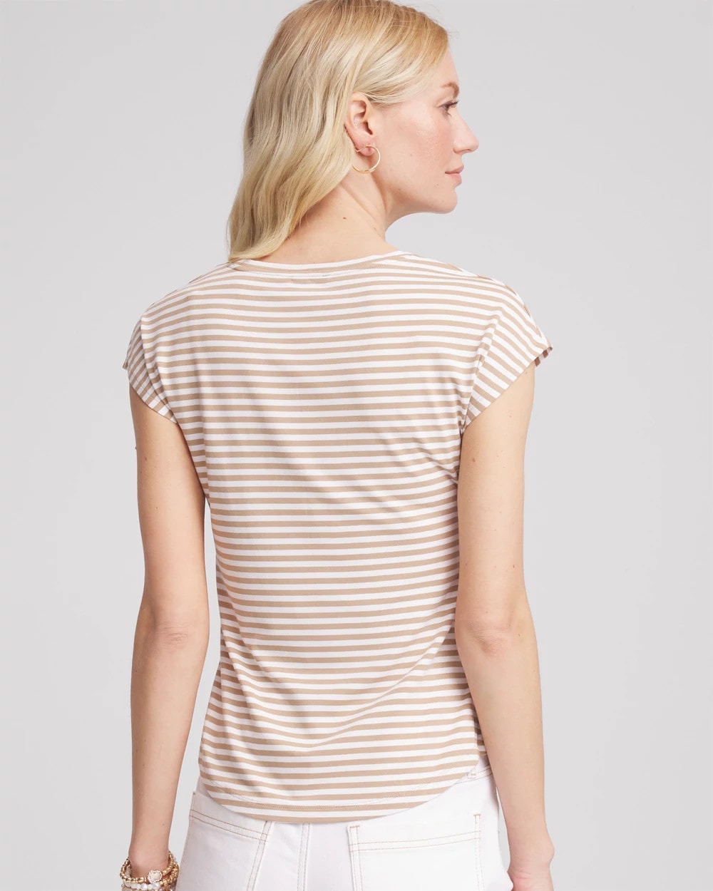 Cafe Aroma Neutral Striped Cap Sleeve Dolman Tee