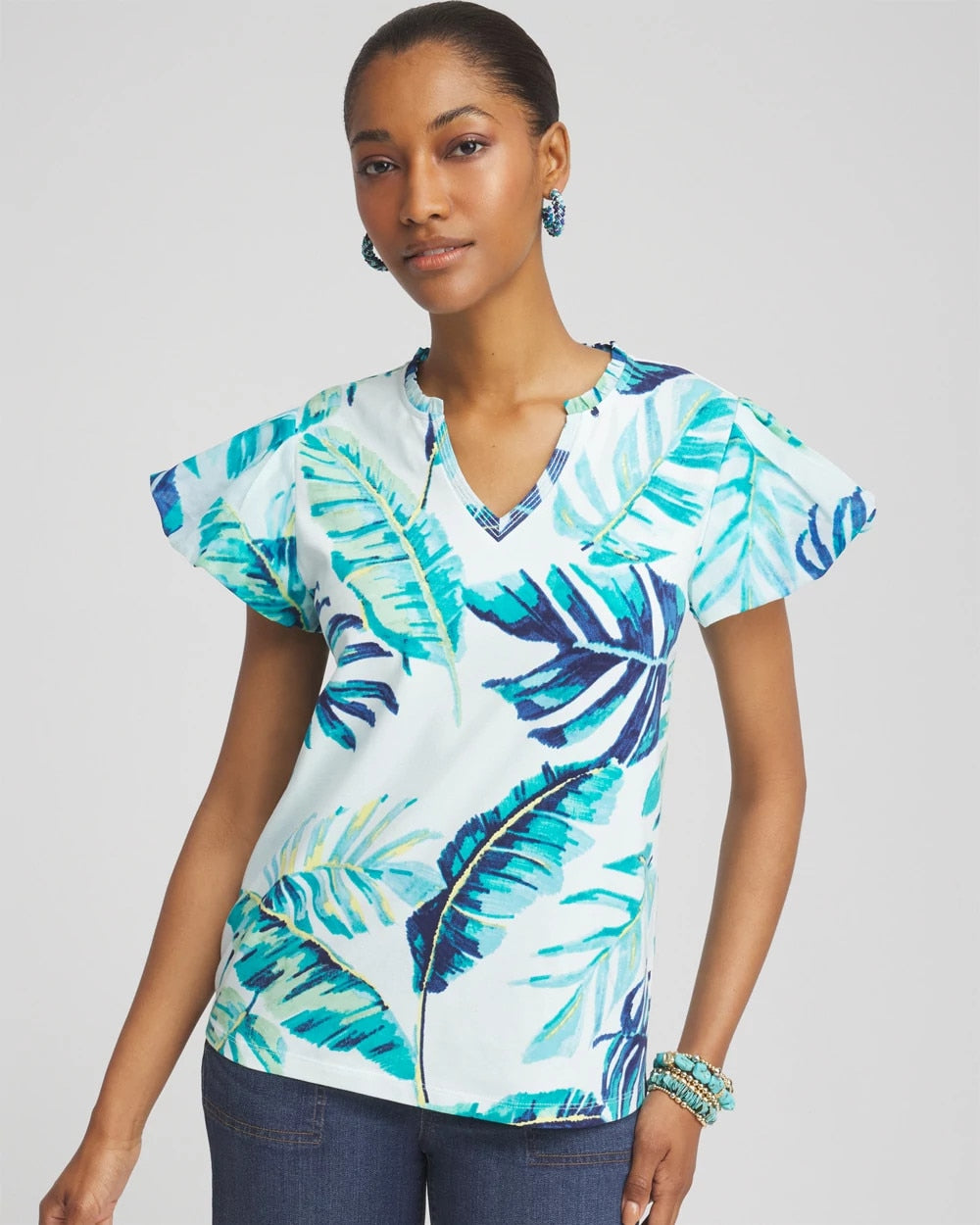 Paradiso Blue Notch Neck Cap Sleeve Tee
