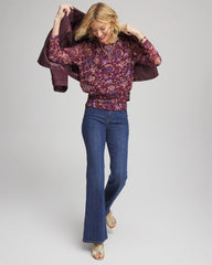 Deep Chianti Paisley Textured Banded-Hem Top