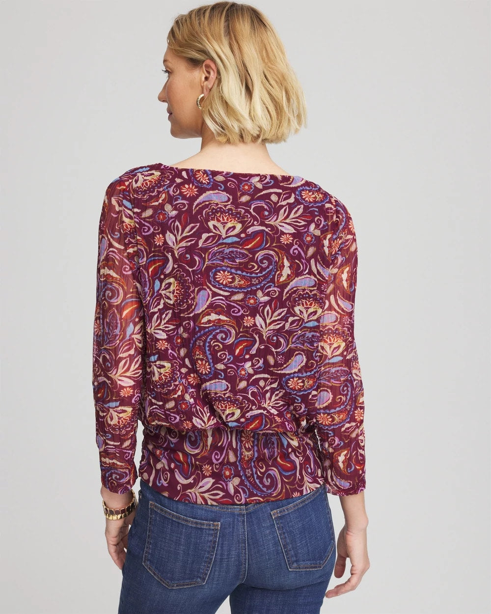 Deep Chianti Paisley Textured Banded-Hem Top