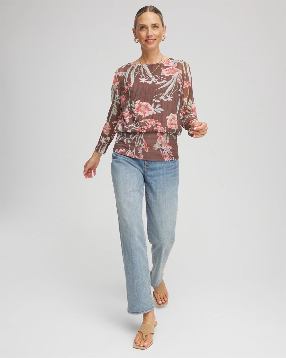 Dried Mushroom Textured Banded-Hem Top