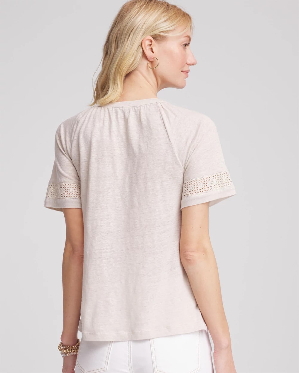 River Rock Linen Lace-Cutwork Sleeve Henley Tee