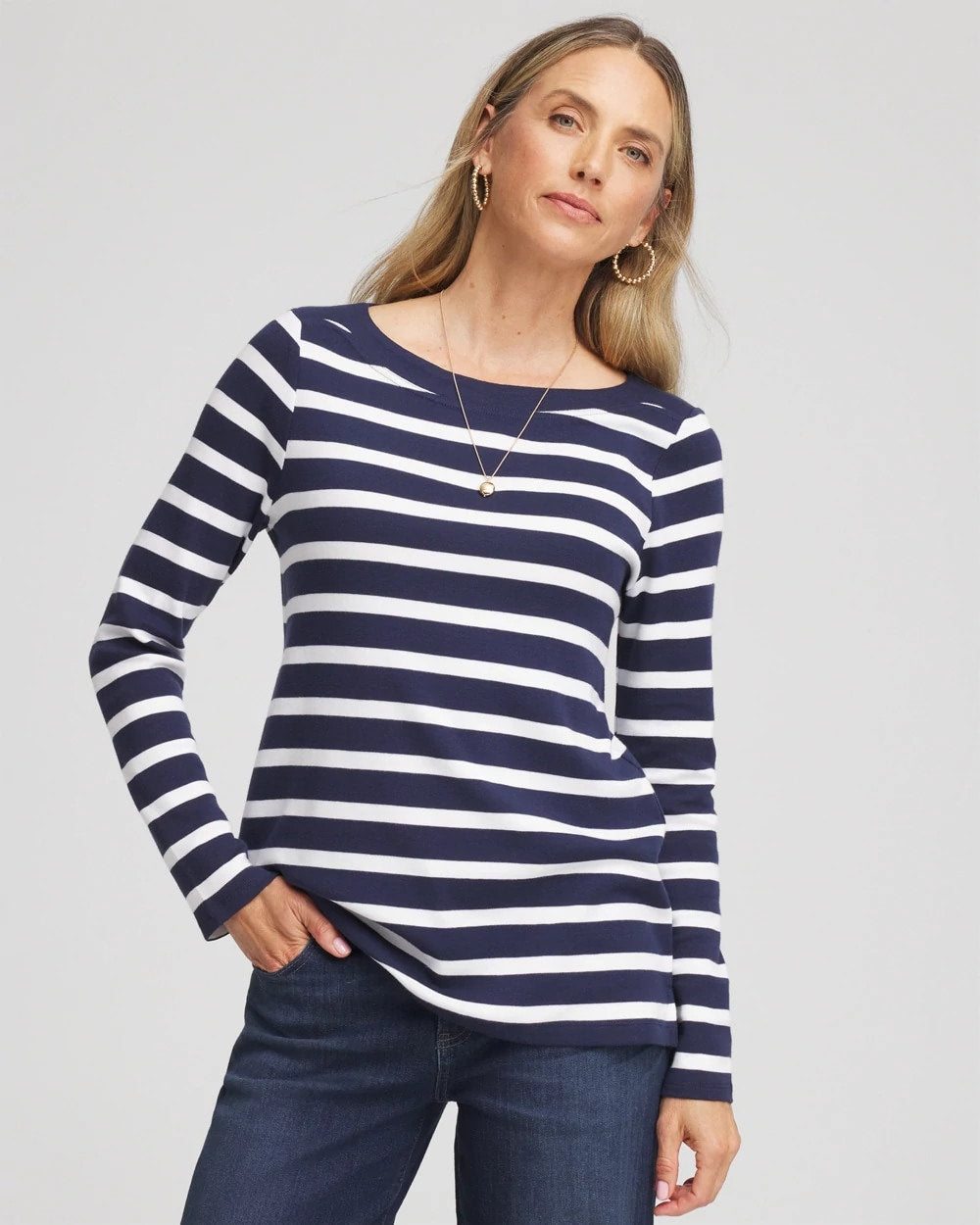 Passport Blue Stretch Cotton Boatneck Tunic