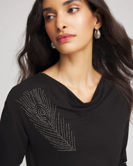 Black Embellished Cowlneck Dolman Tee