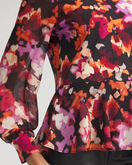 Black Printed Chiffon Peplum Top