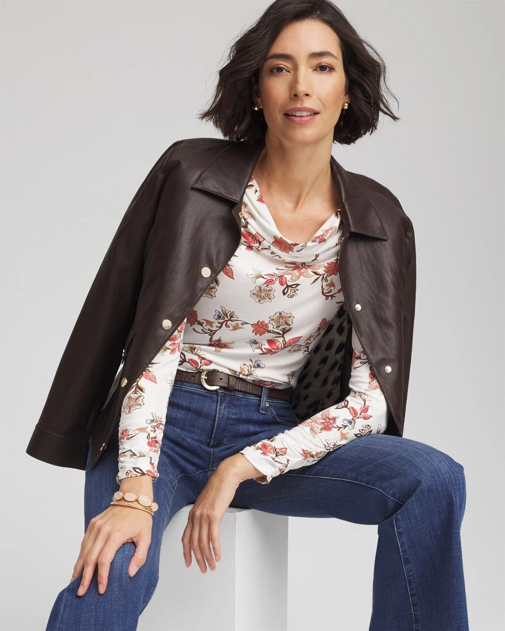 Ecru Touch of Cool™ Long-Sleeved Cowlneck Tee