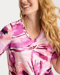 Ecru Printed Double V-Neck Slub Rib Tee
