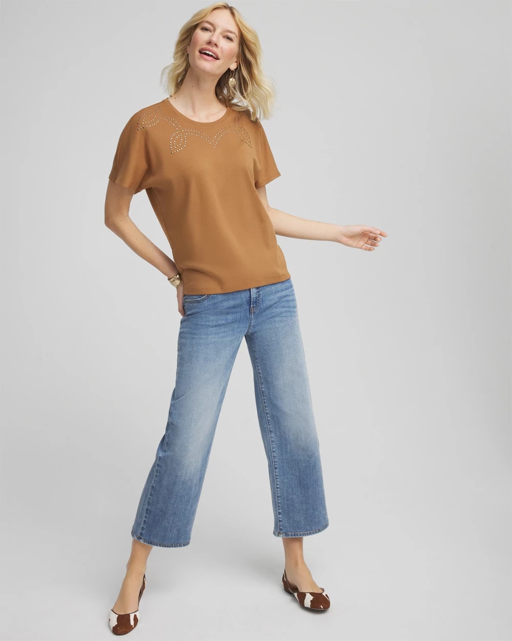 Burnt Sienna Studded Tapered Dolman Top