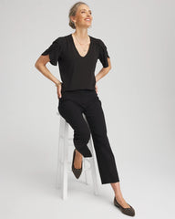 Black Petal-Sleeve Voop Neck Tee