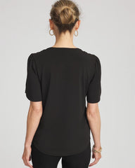 Black Petal-Sleeve Voop Neck Tee