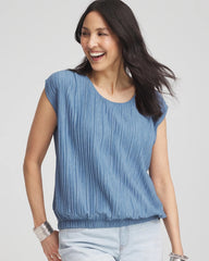 Indigo Melange Pleated Bubble-Hem Top