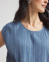 Indigo Melange Pleated Bubble-Hem Top