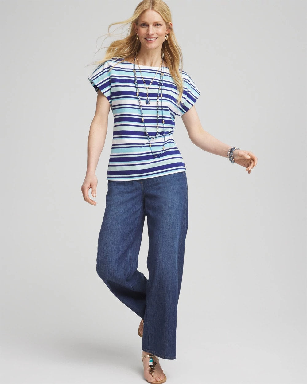 Paradiso Blue Stripe Modern Cap Sleeve Tee