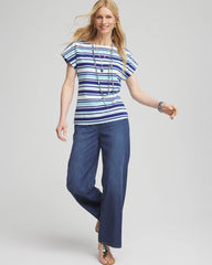 Paradiso Blue Stripe Modern Cap Sleeve Tee