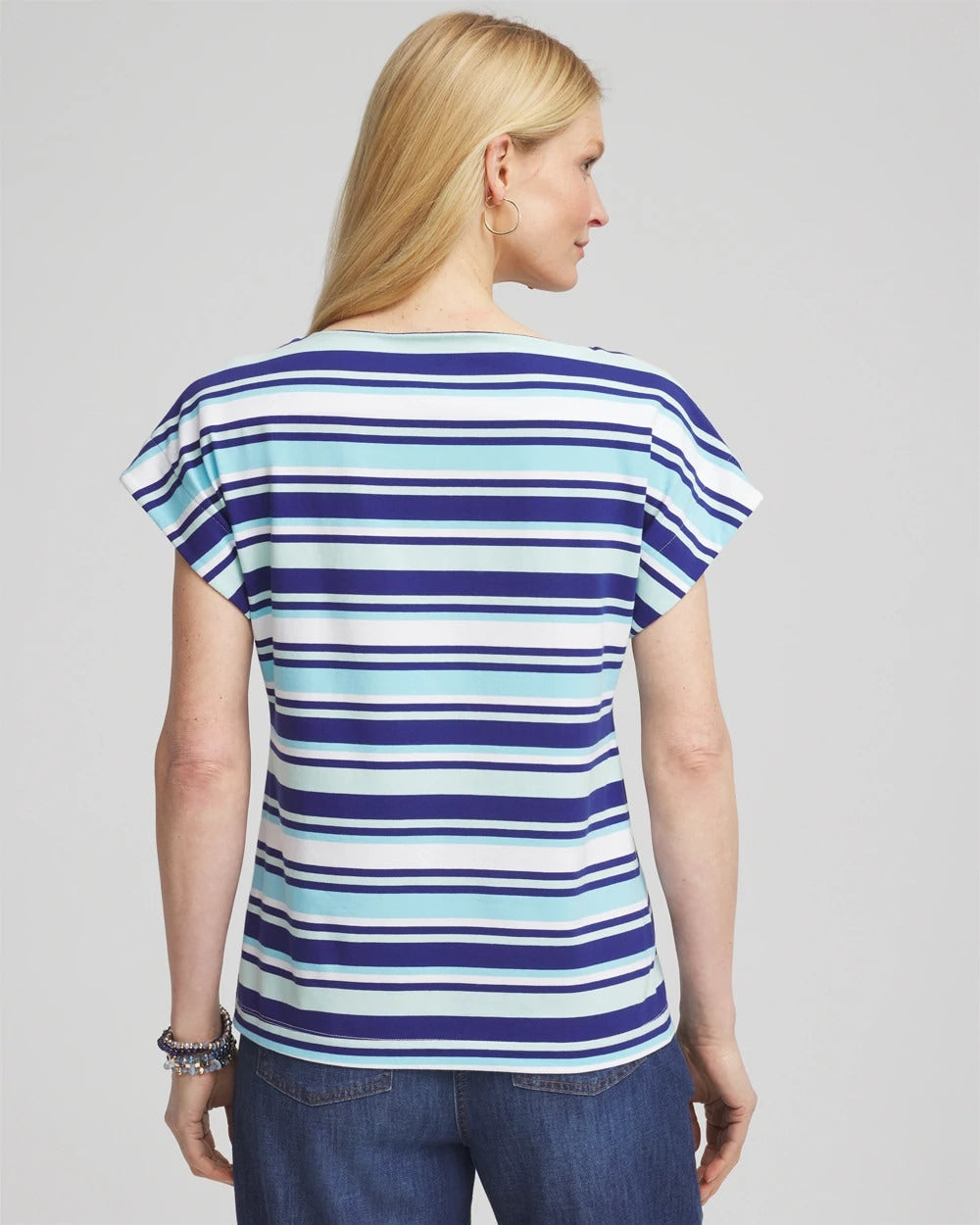 Paradiso Blue Stripe Modern Cap Sleeve Tee