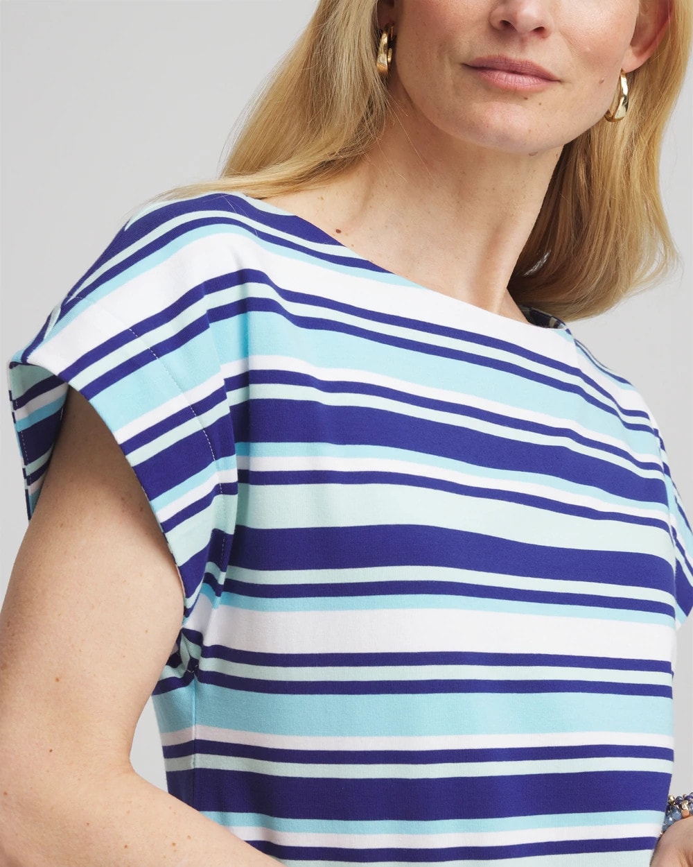 Paradiso Blue Stripe Modern Cap Sleeve Tee