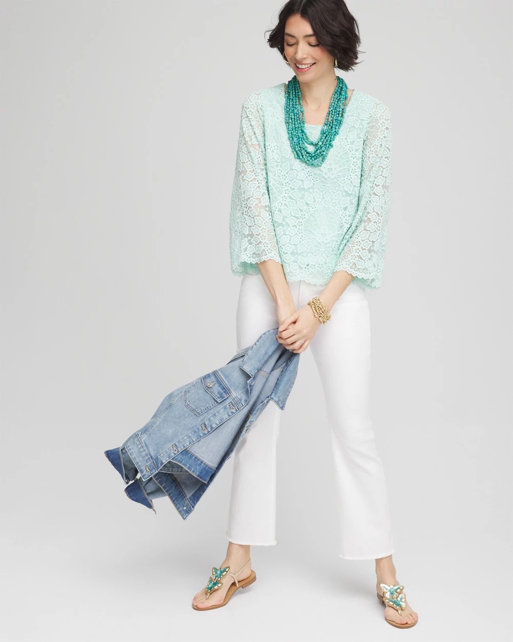 Teal Waters Scalloped Hem Lace Top