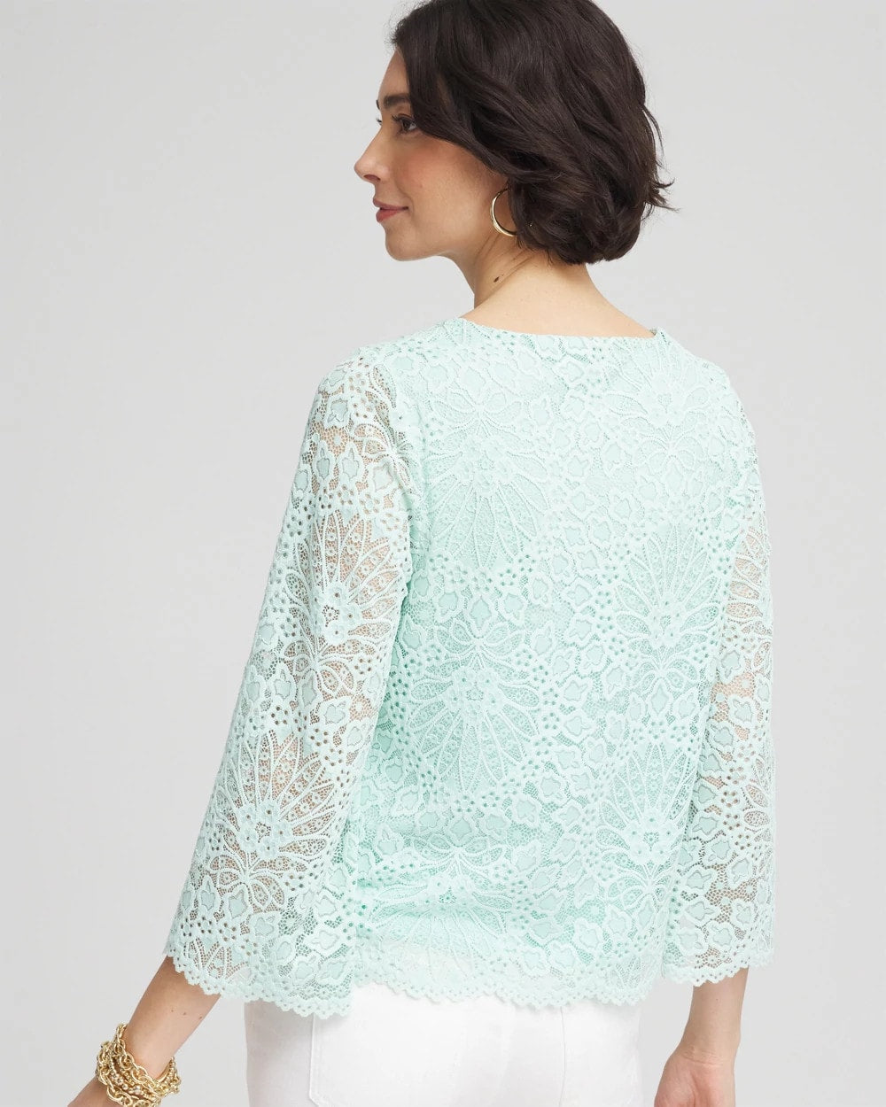 Teal Waters Scalloped Hem Lace Top