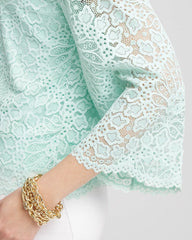 Teal Waters Scalloped Hem Lace Top