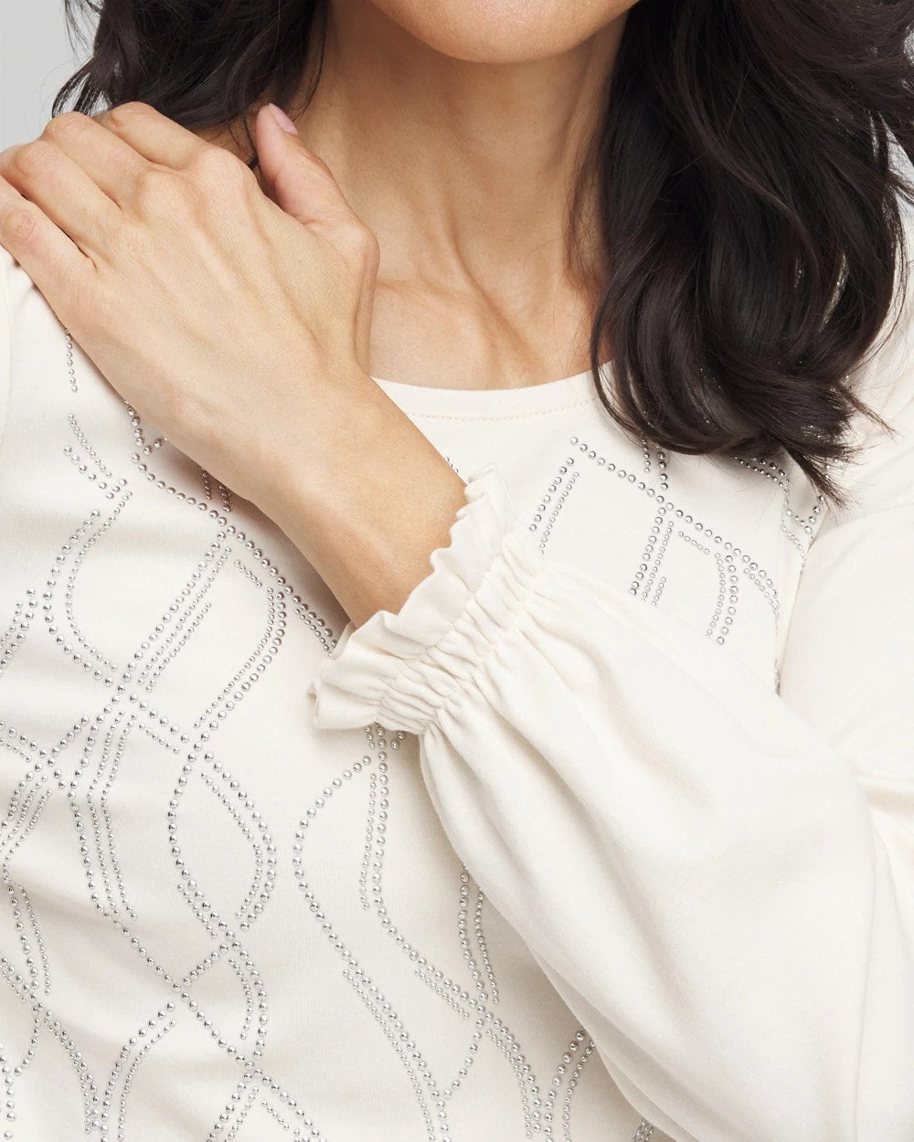 English Cream Embellished Long-sleeve Top