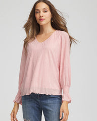 Blushed Crinkle Bodre Voop Neck Top