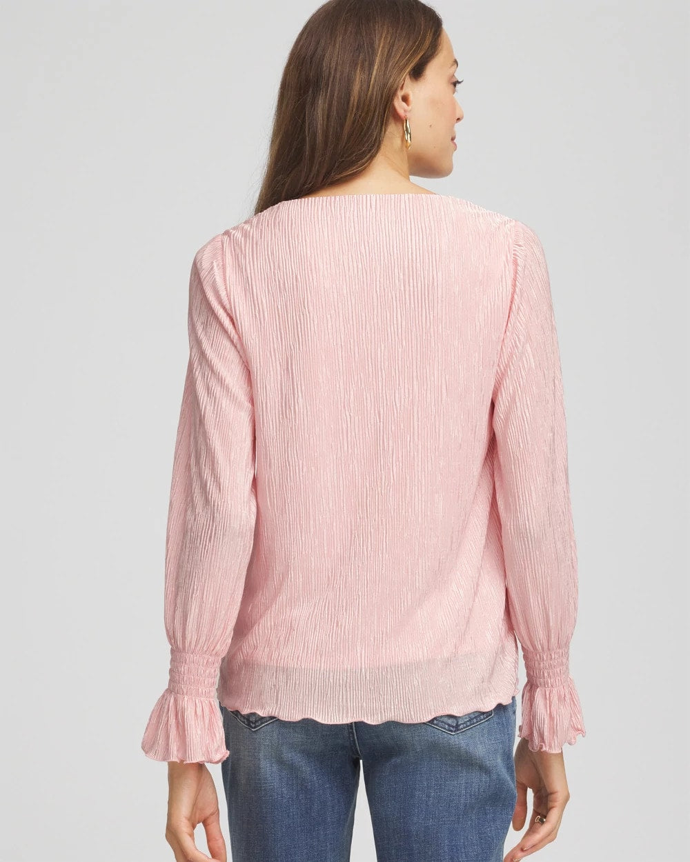 Blushed Crinkle Bodre Voop Neck Top