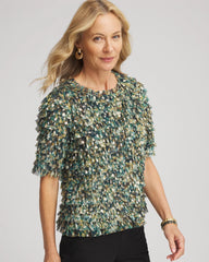 Darkest Spruce Foiled Mesh Ruffle Crop Tee