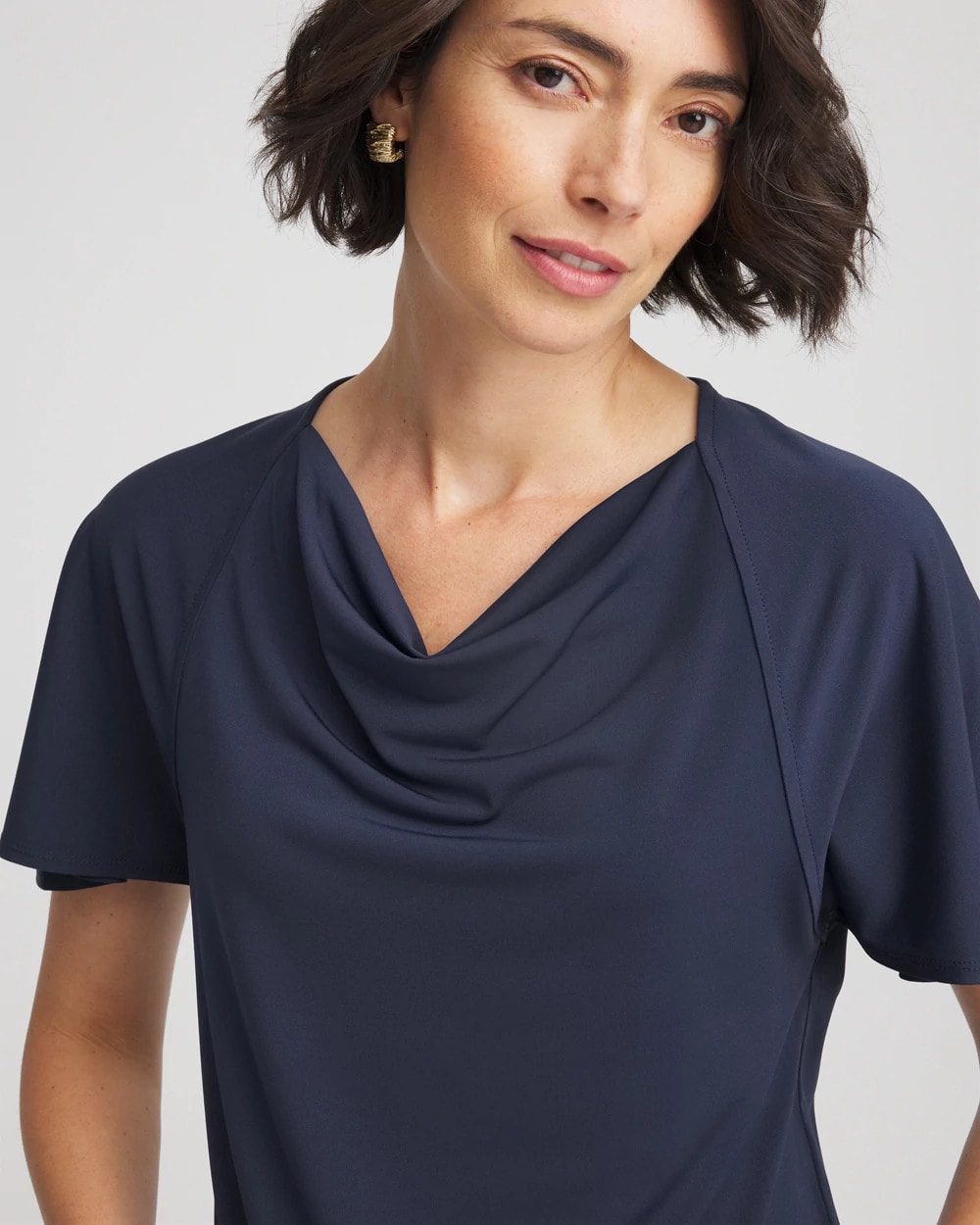 Passport Blue Jersey Knit Cowlneck Tee