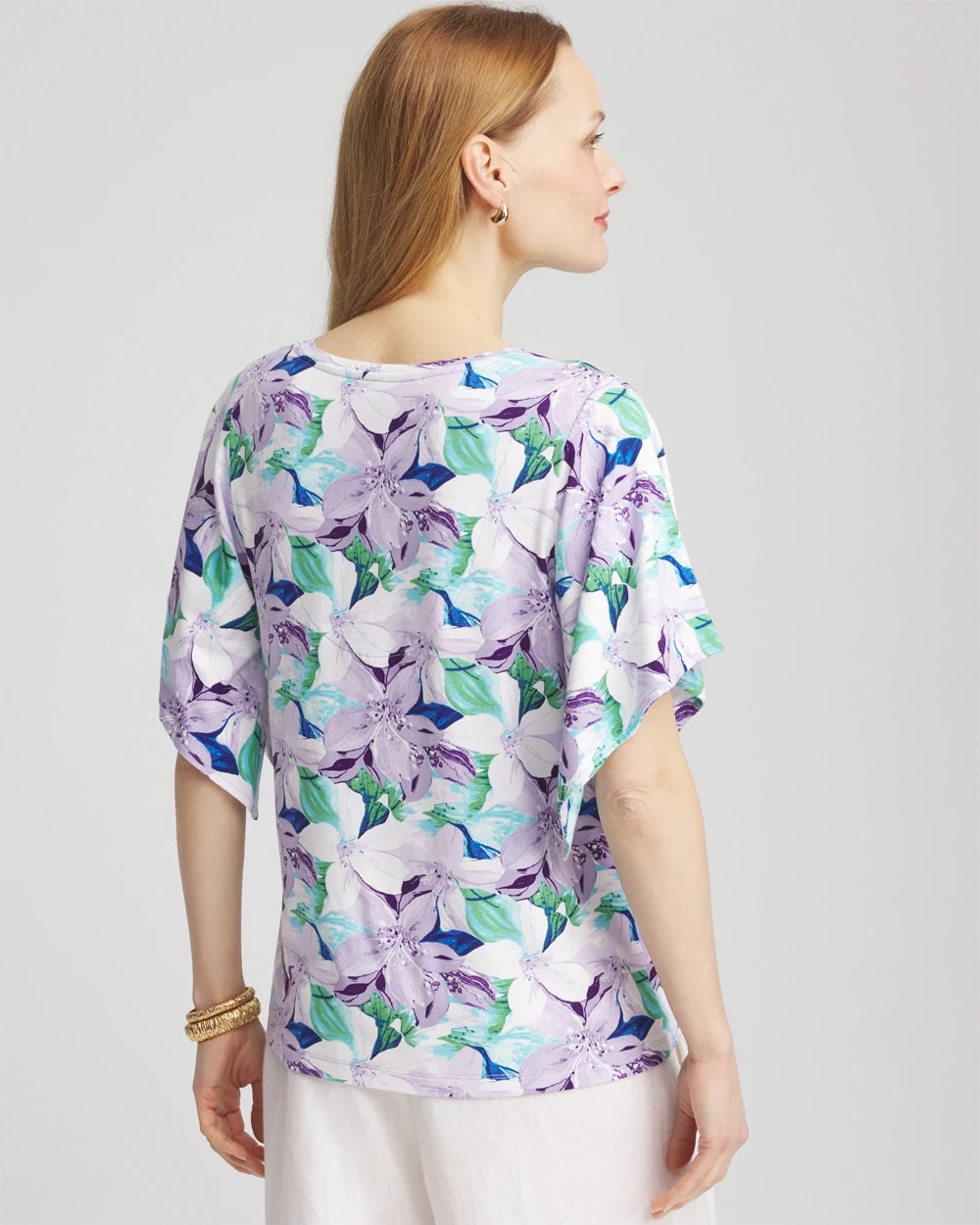 Gentle Lavender Touch of Cool™ Lily Handkerchief-Sleeve V-Neck Tee