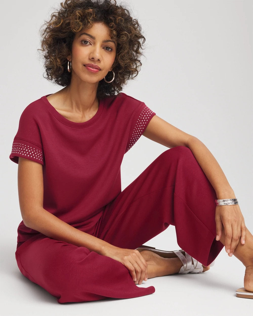 Russet Red Zenergy® Embellished Short-Sleeve Top