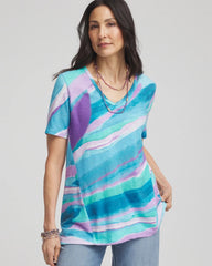 Paradiso Blue Sea Print Short Sleeve Forward-Seam Tee