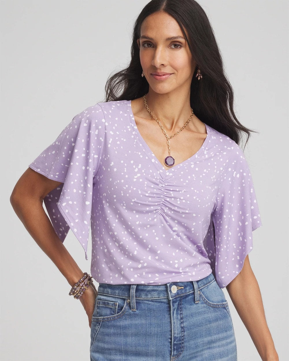 Gentle Lavender Touch of Cool™ Handkerchief-Sleeve V-Neck Tee
