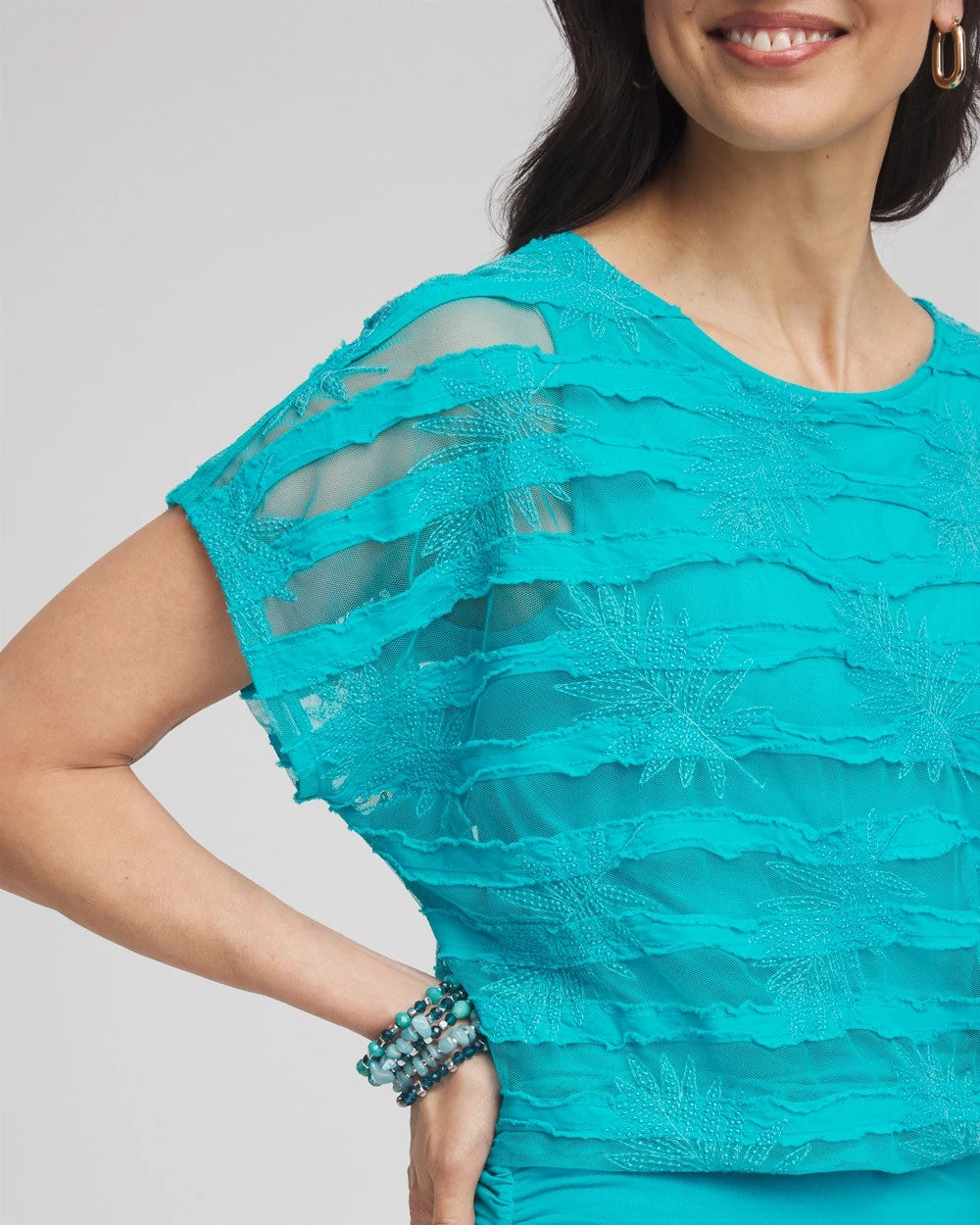 Seaspray Embroidered Striped Banded Bottom Top